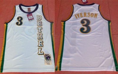Jerseys Factory Cheap 76ers #3 Allen Iverson White Bethel High S