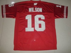 Jerseys Factory Cheap Badgers #16 Russell Wilson Red Embroidered