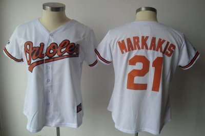 Jerseys Factory Cheap Orioles #21 Nick Markakis White Women's Fa