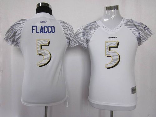 Jerseys Factory Cheap Ravens #5 Joe Flacco White Women's Zebra F