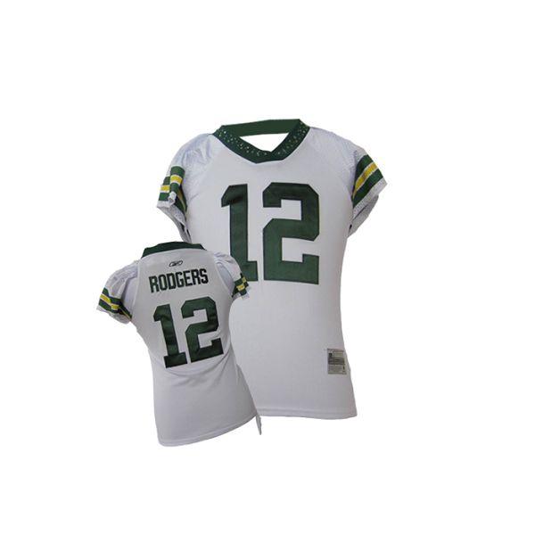 Jerseys Factory Cheap Packers #12 Aaron Rodgers White Women's Fi