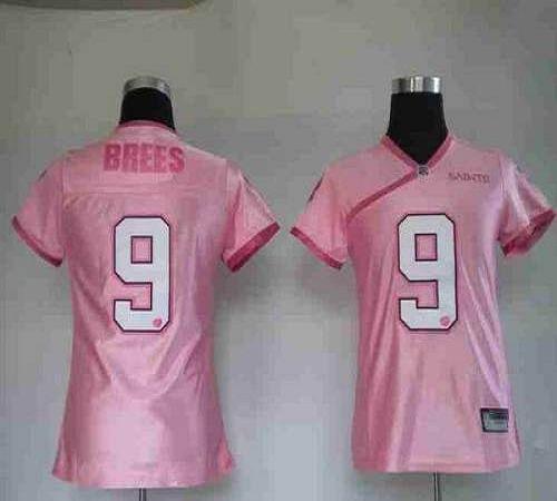 Jerseys Factory Cheap Saints #9 Drew Brees Pink Lady Embroidered