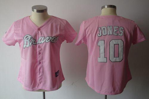 Jerseys Factory Cheap Braves #10 Chipper Jones Pink Women's Fash