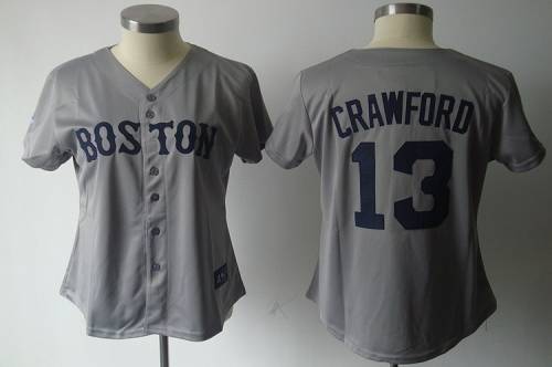 Jerseys Factory Cheap Red Sox #13 Carl Crawford Grey Women's Fas