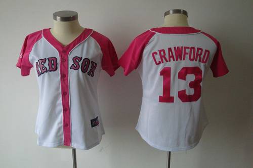 Jerseys Factory Cheap Red Sox #13 Carl Crawford White/Pink Women
