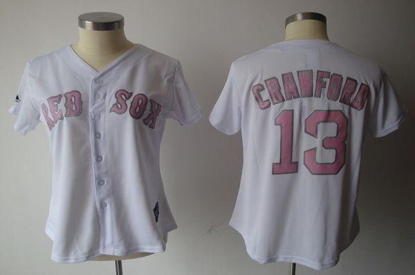 Jerseys Factory Cheap Red Sox #13 Carl Crawford White Pink No. W