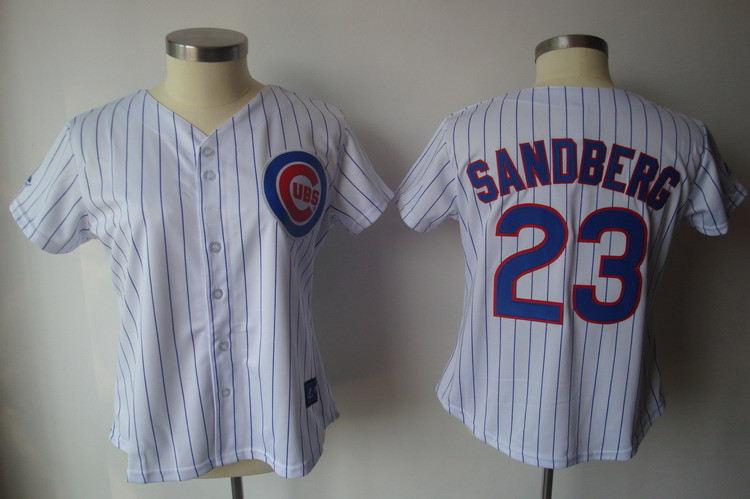 Jerseys Factory Cheap Cubs #23 Ryne Sandberg White Blue Strip Wo