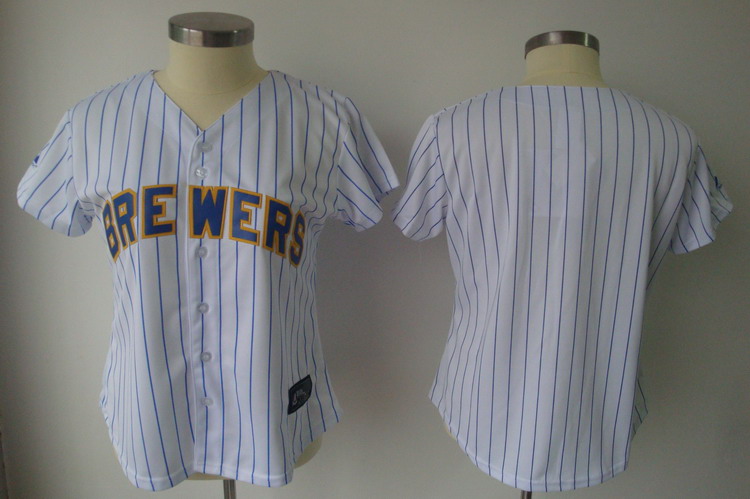 Jerseys Factory Cheap Brewers Blank White With Blue Strip Lady F