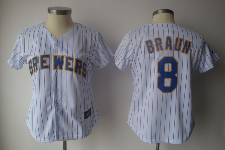 Jerseys Factory Cheap Brewers #8 Ryan Braun White With Blue Stri