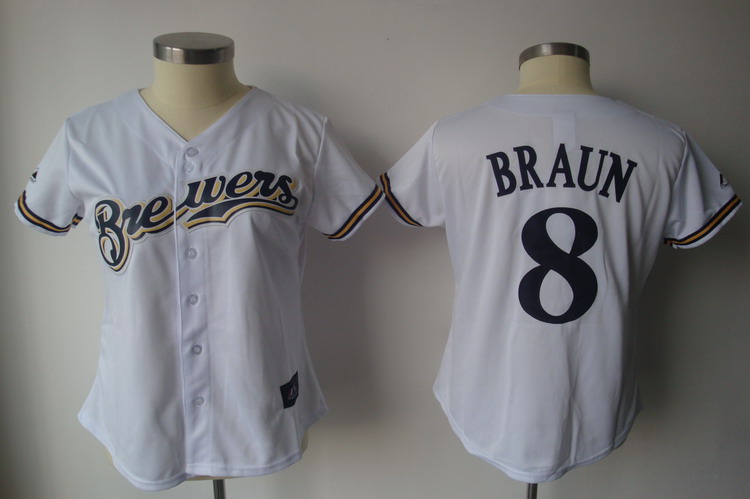Jerseys Factory Cheap Brewers #8 Ryan Braun White Women's Fashio