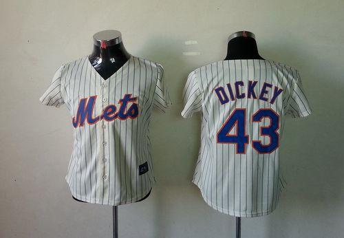 Jerseys Factory Cheap Mets #43 R.A. Dickey Cream(Blue Strip) Wom