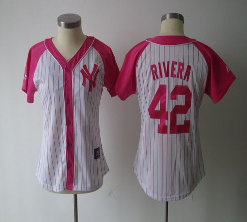 Jerseys Factory Cheap Yankees #42 Mariano Rivera White/Pink Wome