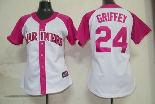 Jerseys Factory Cheap Mariners #24 Ken Griffey White/Pink Women'