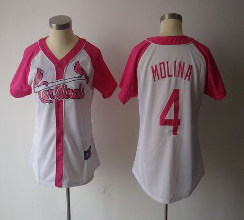 Jerseys Factory Cheap Cardinals #4 Yadier Molina White/Pink Wome