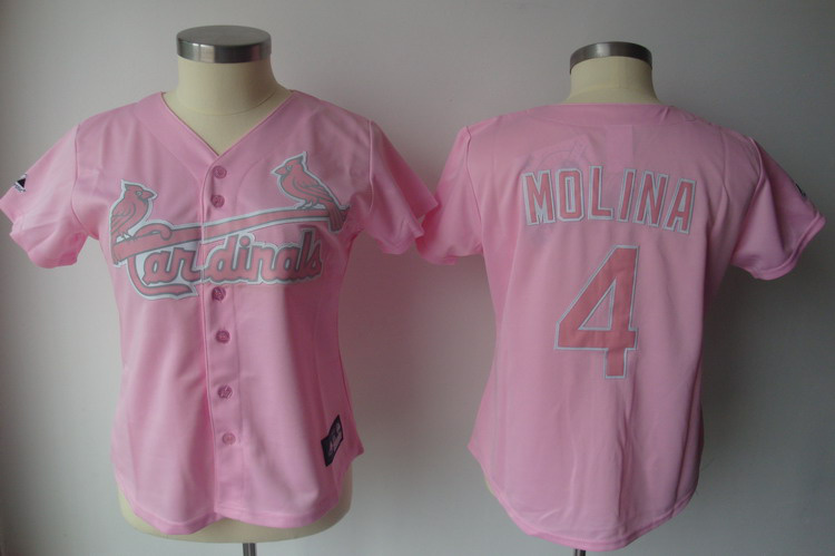 Jerseys Factory Cheap Cardinals #4 Yadier Molina Pink Women's Fa