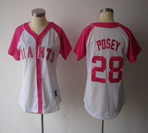 Jerseys Factory Cheap Giants #28 Buster Posey White/Pink Women's