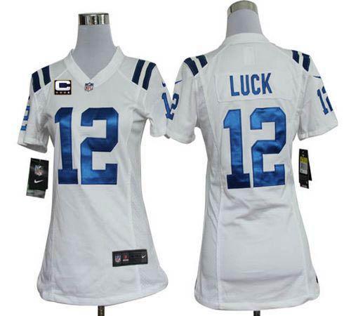 Jerseys Factory Cheap Nike Colts #12 Andrew Luck White With C Pa