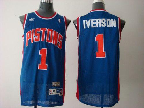 Jerseys Factory Cheap Pistons #1 Allen Iverson Blue Throwback Em