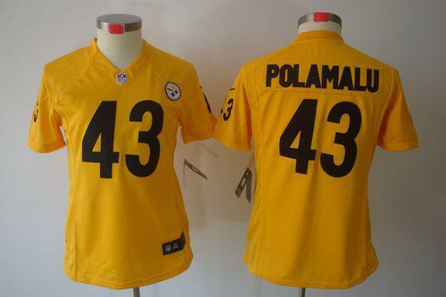 Jerseys Factory Cheap Nike Steelers #43 Troy Polamalu Gold Women