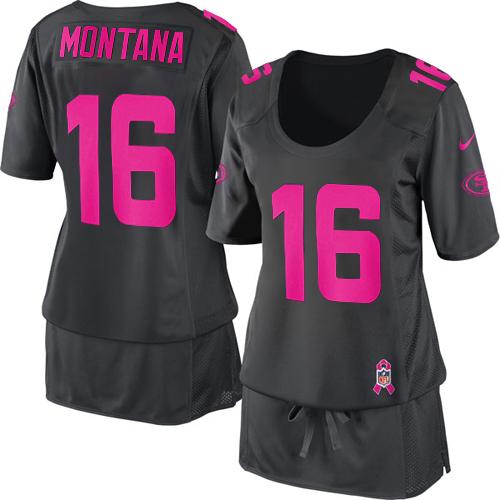 Jerseys Factory Cheap Nike 49ers #16 Joe Montana Dark Grey Women