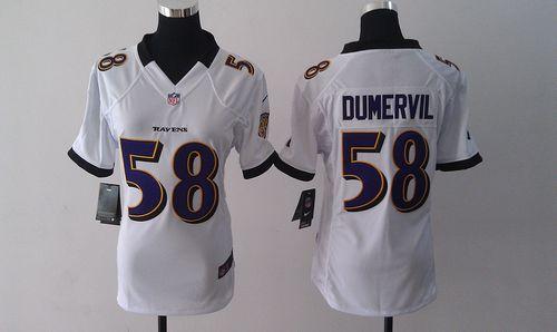 Jerseys Factory Cheap Nike Ravens #58 Elvis Dumervil White Women