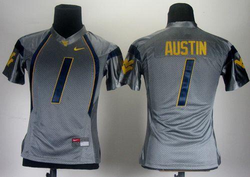 Jerseys Factory Cheap Mountaineers #1 Tavon Austin Grey Women's