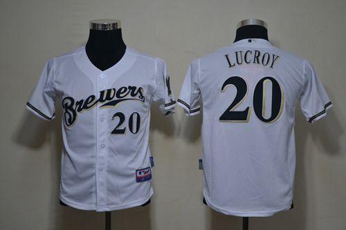 Jerseys Factory Cheap Brewers #20 Jonathan Lucroy White Cool Bas