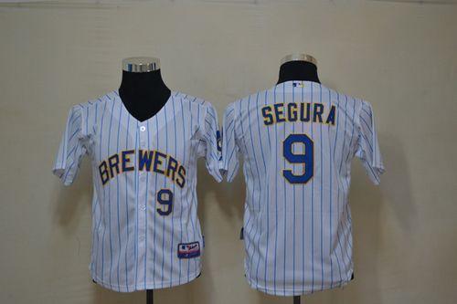Jerseys Factory Cheap Brewers #9 Jean Segura White(blue stripe)