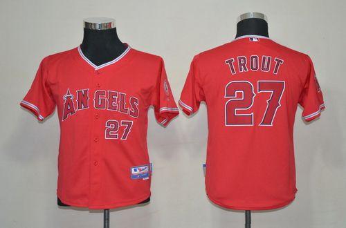 Jerseys Factory Cheap Angels #27 Mike Trout Red Cool Base Embroi