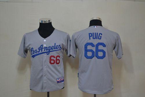 Jerseys Factory Cheap Dodgers #66 Yasiel Puig Grey Cool Base Emb