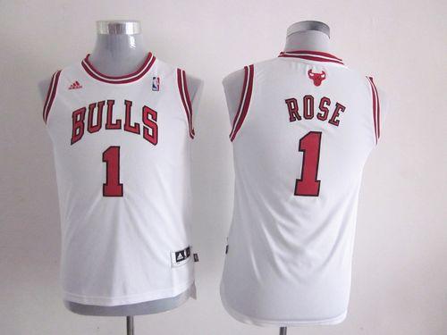 Jerseys Factory Cheap Bulls #1 Derrick Rose White Embroidered Yo