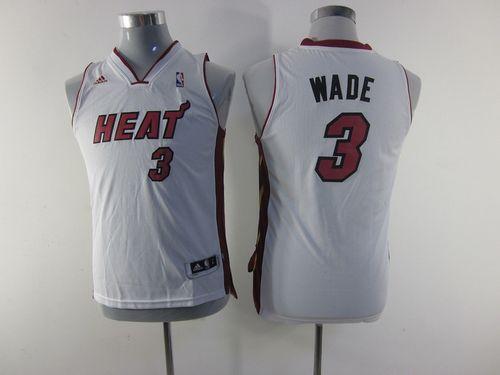 Jerseys Factory Cheap Heat #3 Dwyane Wade White Embroidered Yout