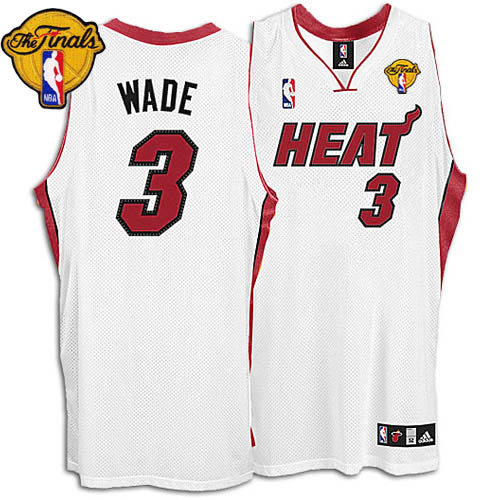 Jerseys Factory Cheap Heat Finals Patch #3 Dwyane Wade White Emb