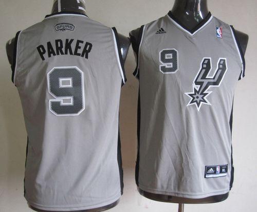 Jerseys Factory Cheap Spurs #9 Tony Parker Grey Youth Embroidere