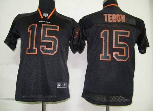 Jerseys Factory Cheap Broncos #15 Tim Tebow Lights Out Black Emb