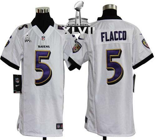 Jerseys Factory Cheap Nike Ravens #5 Joe Flacco White Super Bowl