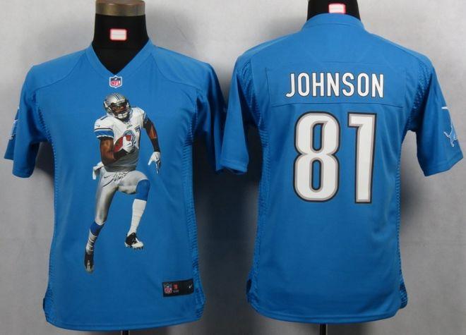 Jerseys Factory Cheap Nike Lions #81 Calvin Johnson Light Blue T