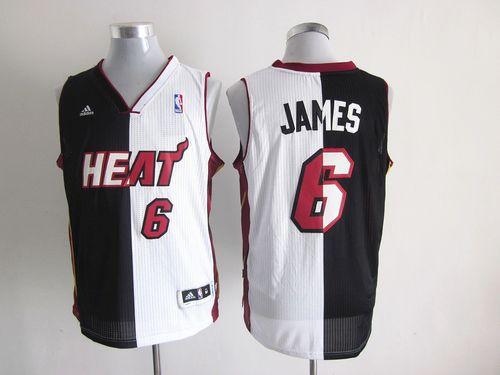Jerseys Factory Cheap Heat #6 LeBron James Black/White Split Fas