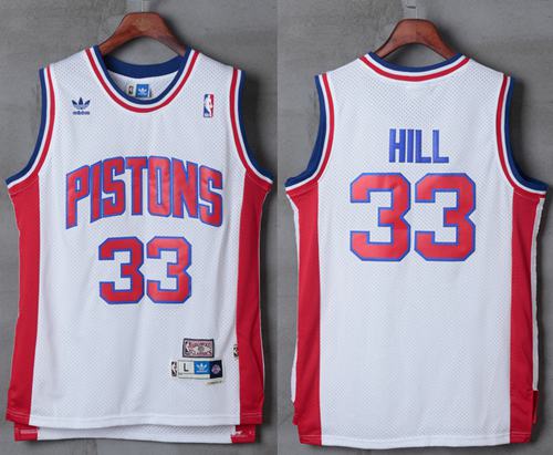 Jerseys Factory Cheap Pistons #33 Grant Hill White Hardwood Clas