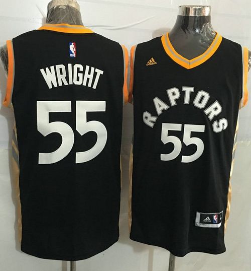 Jerseys Factory Cheap Raptors #55 Delon Wright Black/Gold Stitch