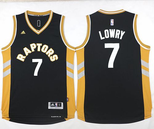 Jerseys Factory Cheap Raptors #7 Kyle Lowry Black/Gold Stitched
