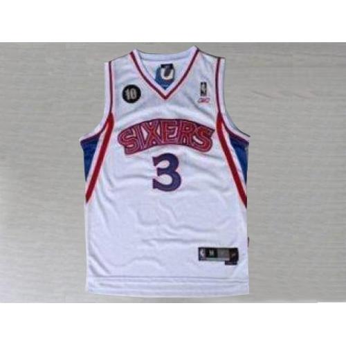Jerseys Factory Cheap 76ers #3 Allen Iverson White Reebok 10TH T
