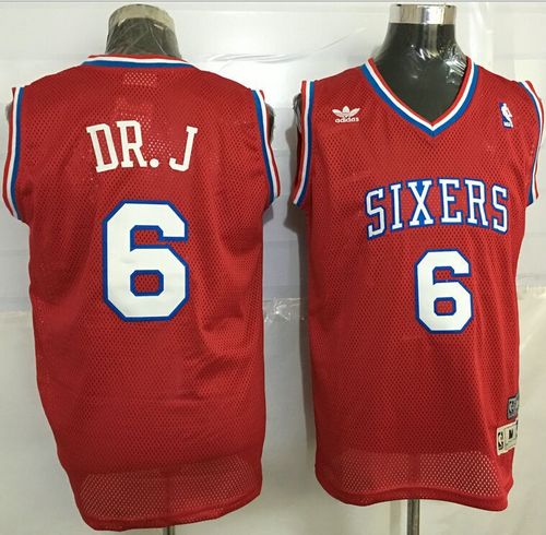 Jerseys Factory Cheap 76ers #6 Julius Erving Red Throwback "DR.