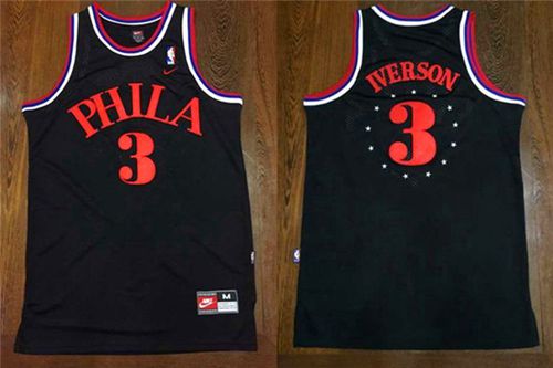 Jerseys Factory Cheap 76ers #3 Allen Iverson Black 1964 Throwbac