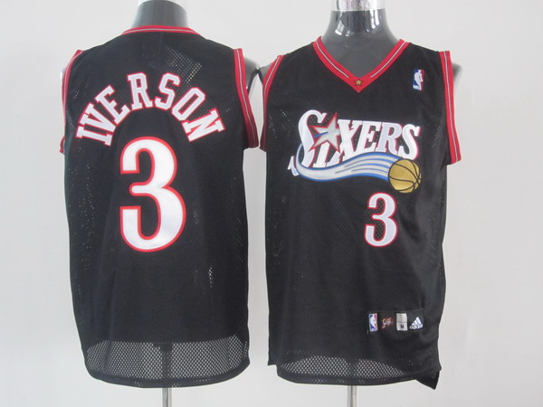 Jerseys Factory Cheap 76ers #3 Allen Iverson Black Stitched NBA