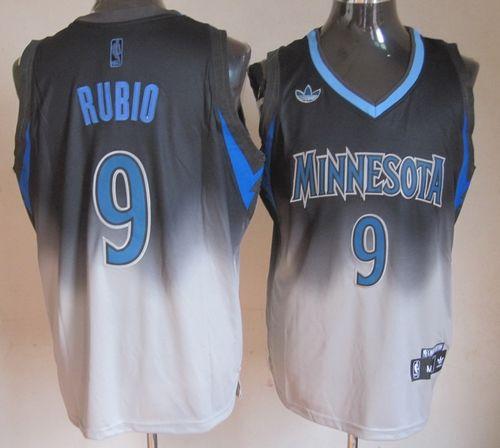 Jerseys Factory Cheap Timberwolves #9 Ricky Rubio Black/Grey Fad