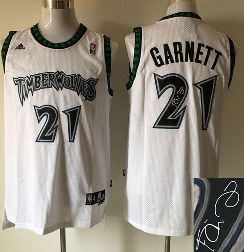 Jerseys Factory Cheap Timberwolves #21 Kevin Garnett White Autog
