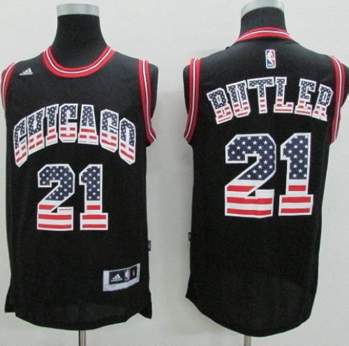 Jerseys Factory Cheap Bulls #21 Jimmy Butler Black USA Flag Fash