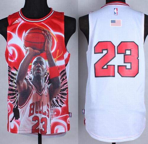 Jerseys Factory Cheap Bulls #23 Michael Jordan White Portrait Fa