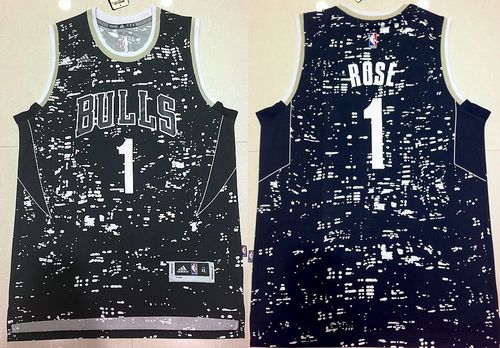 Jerseys Factory Cheap Bulls #1 Derrick Rose Black City Light Sti